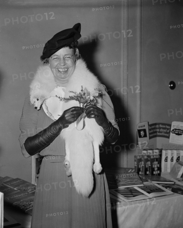 First Lady Eleanor Roosevelt being Presented with Orchid on her 55th Birthday, Washington DC, USA, Harris & Ewing, October 11, 1939