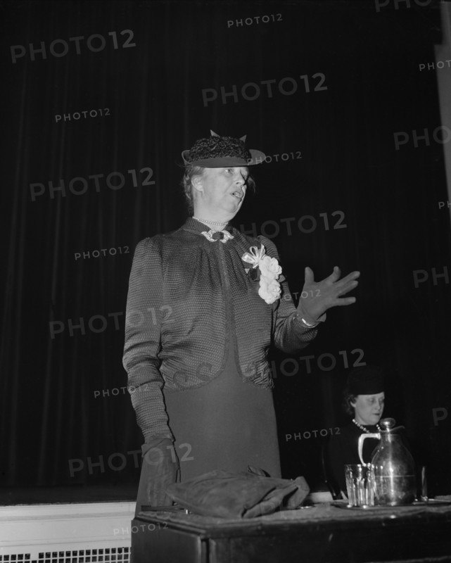 First Lady Eleanor Roosevelt Giving Speech to Wives of Members of Congress, Washington DC, USA, Harris & Ewing, January 1940