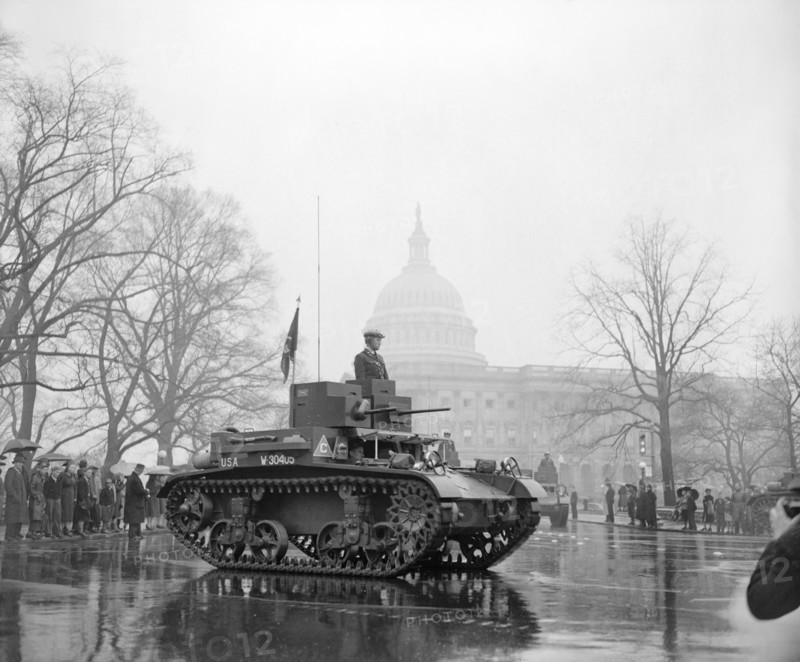 Army Tank and U.S. Capitol Building, Army Day Parade, Washington DC, USA, Harris & Ewing, April 1939