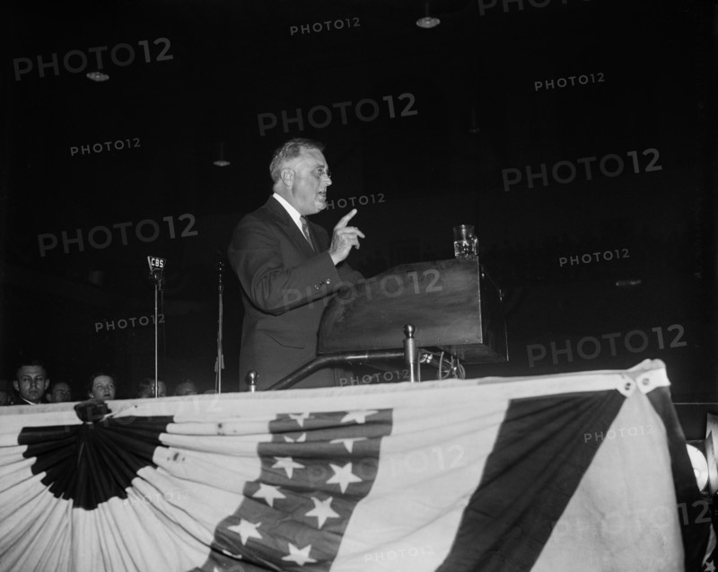U.S. President Franklin Roosevelt Delivering Campaign Speech, Baltimore, Maryland, USA, Harris & Ewing, April 13, 1936
