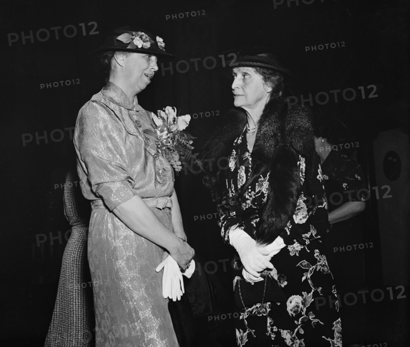 First Lady Eleanor Roosevelt with Mariette Rheiner Garner, Wife of Vice President John Nance Garner, attending Senate Ladies Luncheon, Washington DC, USA, Harris & Ewing, January 11, 1938