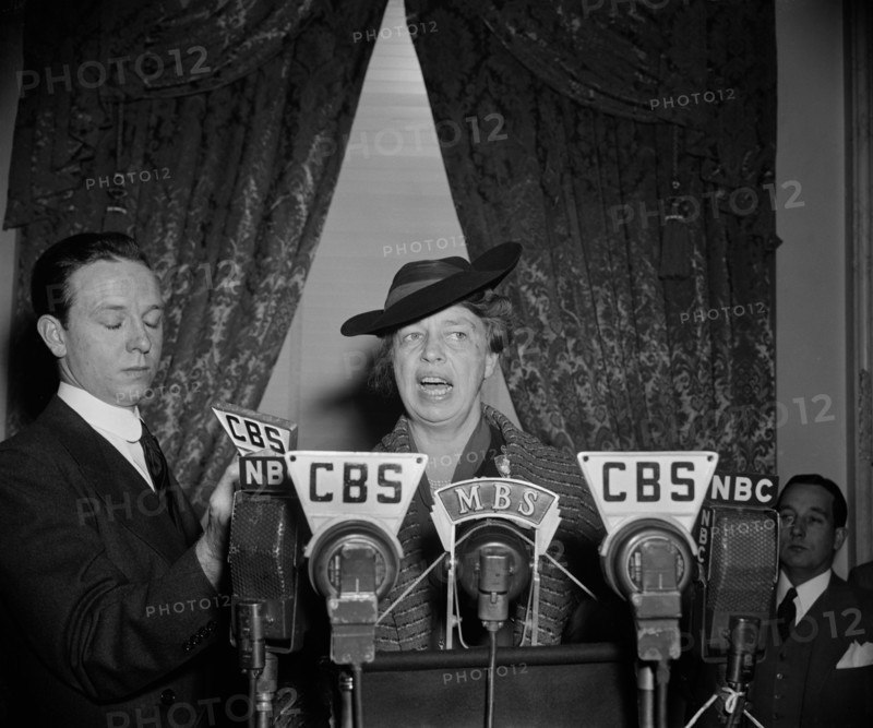 First Lady Eleanor during Radio Broadcast, Washington DC, USA, Harris & Ewing, 1939
