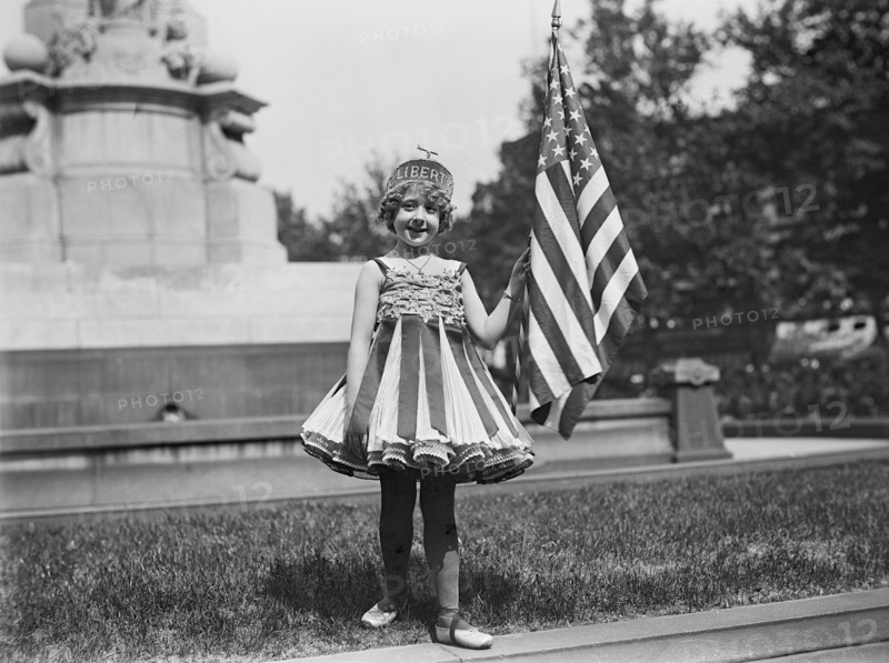Young Girl Dressed in Liberty Costume with American Flag, Fourth of July Celebration, Washington DC, USA, Harris & Ewing, 1916