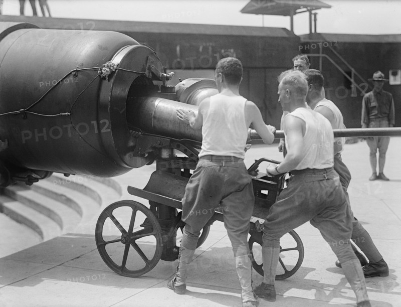 U.S. Military Training during World War I, Soldiers Loading Ammunition into Large Cannon, Harris & Ewing, 1917