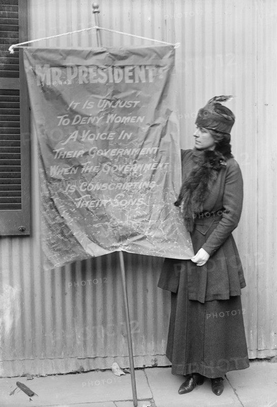 Suffragist with Banner, Washington DC, USA, Harris & Ewing, 1917