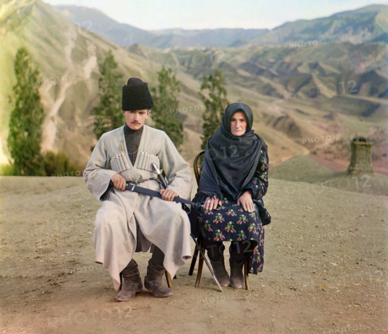 Portrait of Couple in Traditional Clothes, Dagestan, Russia, Prokudin-Gorskii Collection, 1910