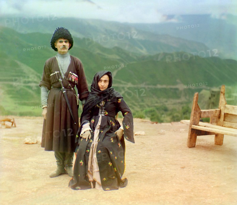 Portrait of Couple in Traditional Clothes, Dagestan, Russia, Prokudin-Gorskii Collection, 1910