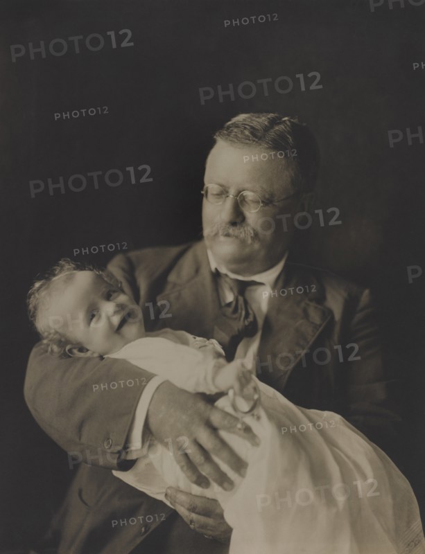 Theodore Roosevelt, Portrait holding Grandson Kermit Roosevelt, Jr., 1916