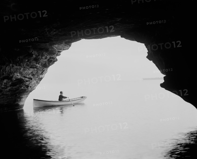 Man in Rowboat, Lake Huron from the Caves, Pointe aux Barques, Michigan, USA, Detroit Publishing, Company, 1900