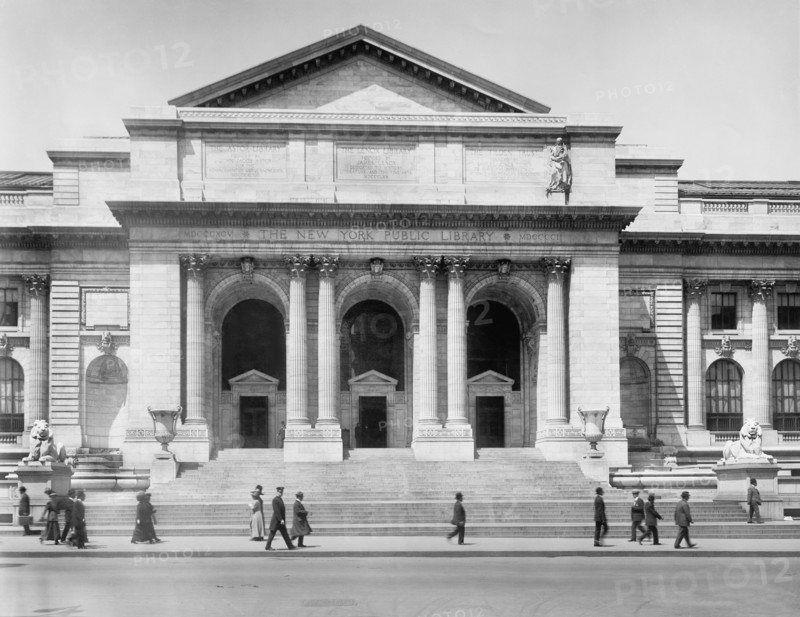Entrance, New York Public Library, Main Branch, Fifth Avenue, New York City, New York, USA, Detroit Publishing Company, early 1910's