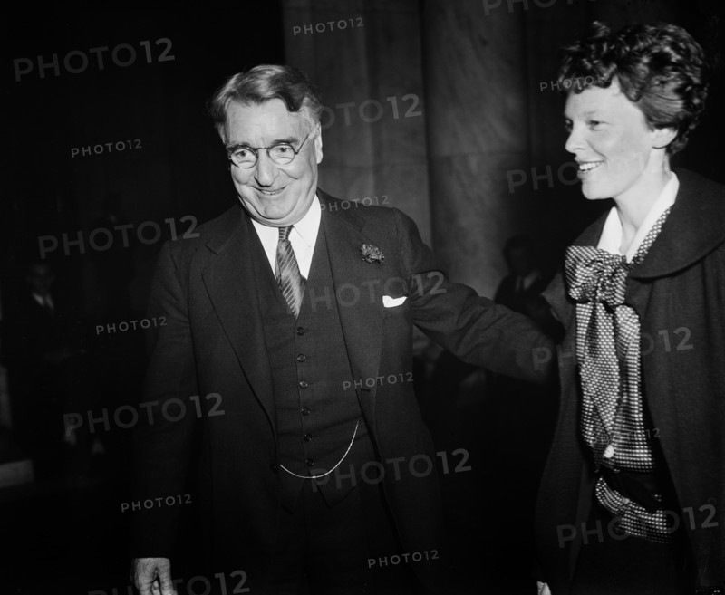 New York Senator Roy S. Copeland and Amelia Earhart at Senate Hearings on Aviation Safety, Washington DC, USA, Harris & Ewing, 1936
