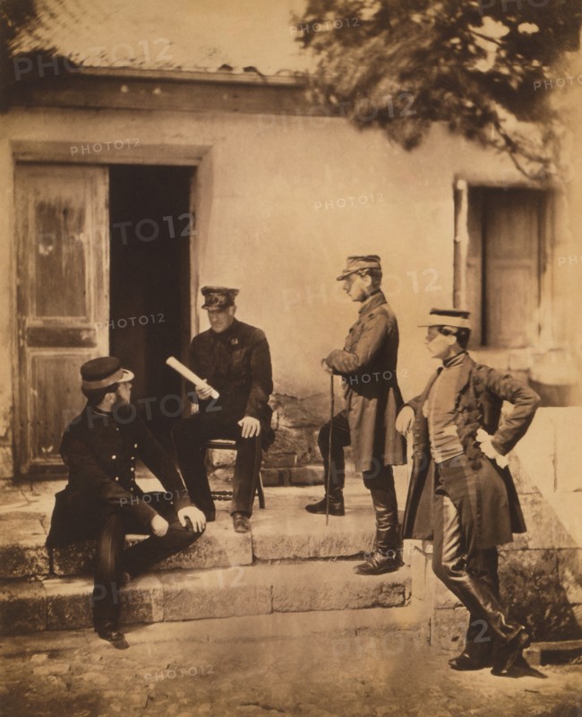 British Lieutenant-General Sir Harry Jones (seated in chair) with Lieutenant-Colonel Bouchier, Lieutenant Cowel, Lieutenant Jameson, Crimean War, Crimea, Ukraine, by Roger Fenton, 1855