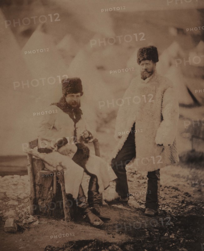 British Captain George John Brown, 4th Light Dragoons, and Servant, Portrait Wearing Winter Uniforms, Crimean War, Crimea, Ukraine, by Roger Fenton, 1855