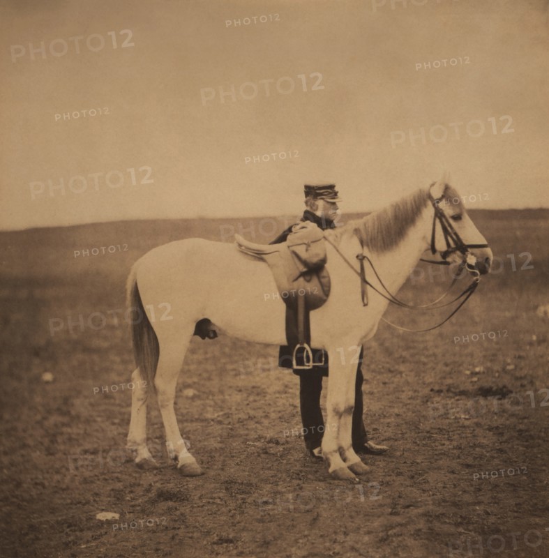 British Lieutenant General Sir William J. Codrington K.C.B., Portrait Standing Behind Horse, Crimean War, Crimea, Ukraine, by Roger Fenton, 1855