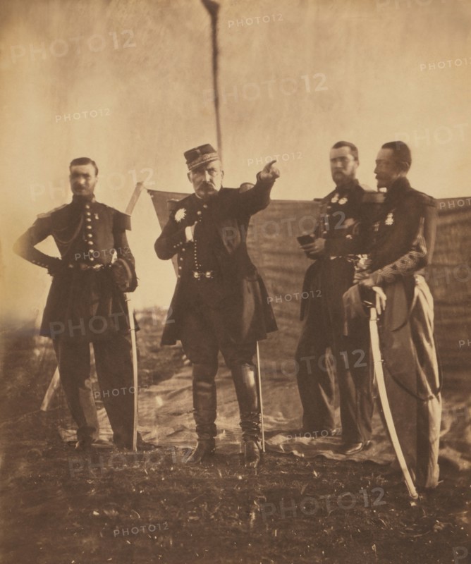 French General Pierre Bosquet (center), Giving Orders to his Staff, Crimean War, Crimea, Ukraine, by Roger Fenton, 1855