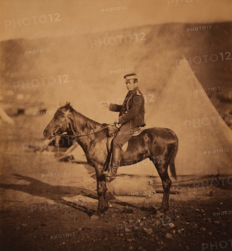 British Major Charles Henry Morris, Seated Portrait on Horse, Crimean War, Crimea, Ukraine, by Roger Fenton, 1855