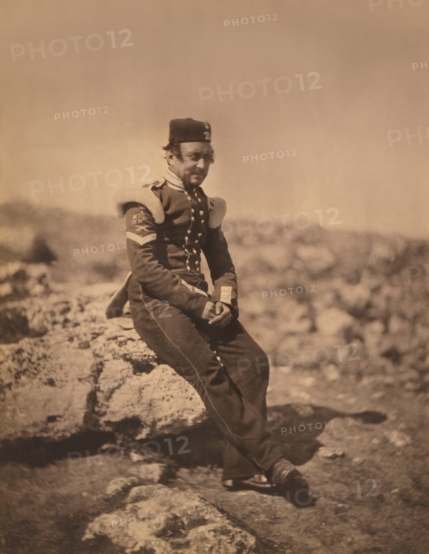 Sergeant of British Light Infantry, Full-Length Portrait Sitting on Rock, Crimean War, Crimea, Ukraine, by Roger Fenton, 1855