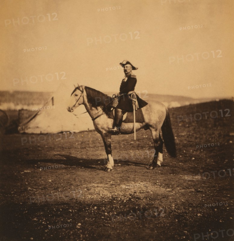 French General Pierre Bosquet, Portrait Sitting on Horse, Crimean War, Crimea, Ukraine, by Roger Fenton, 1855