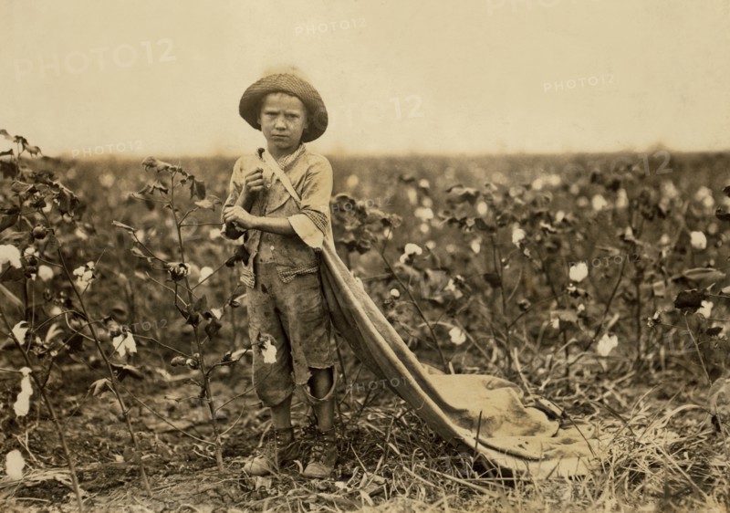 Warren Frakes, 6 years old, Full-Length Portrait, Cotton Picker, Comanche County, Oklahoma, USA, Lewis Hine for National Child Labor Committee, October 1916