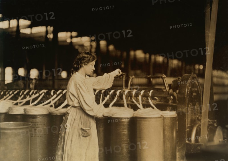 Girl Working at Slubber Machines, Lincoln Cotton Mills, Evansville, Indiana, USA, Lewis Hine for National Child Labor Committee, October 1908