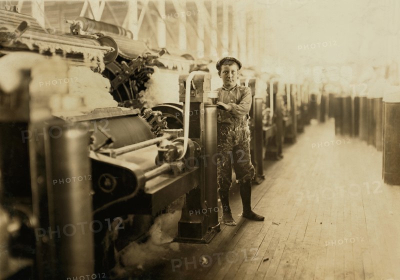 Young Sweeper near Carding Machines, Lincoln Cotton Mills, Evansville, Indiana, USA, Lewis Hine for National Child Labor Committee, October 1908