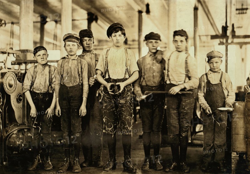 Young Doffers and Sweepers, Full-Length Portrait, Ivey Mill Company, Hickory, North Carolina, USA, Lewis Hine for National Child Labor Committee, November 1908