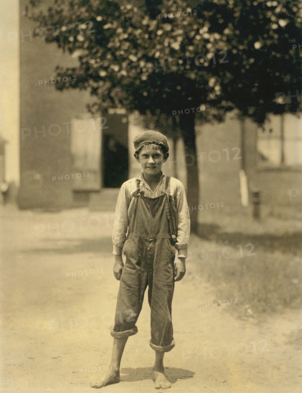 Johnnie Beam, Appears to be under 12 years old, Full-Length Portrait, Young Worker at Manufacturing Company, Pelzer, South Carolina, USA, Lewis Hine for National Child Labor Committee, May 1912