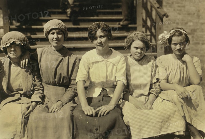 Group of Typical Mill Girls at Cotton Mill, Seated Portrait, Dallas, Texas, USA, Lewis Hine for National Child Labor Committee, October 1913