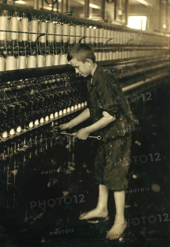Cleaner and Sweeper, Full-Length Portrait, Spinning Department, American Linen Company, Fall River, Massachusetts, USA, Lewis Hine for National Child Labor Committee, June 1916