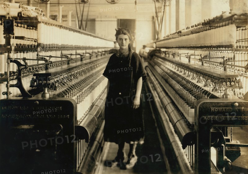 Young Spinner in Spinning Room, Full-Length Portrait, Fall River, Massachusetts, USA, Lewis Hine for National Child Labor Committee, June 1916