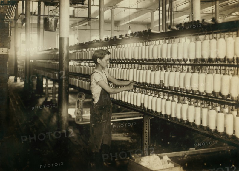 Charles Cavanaugh, Working as Back Boy in Mule Spinning Room, King Philip Mills, Fall River, Massachusetts, USA, Lewis Hine for National Child Labor Committee, June 1916
