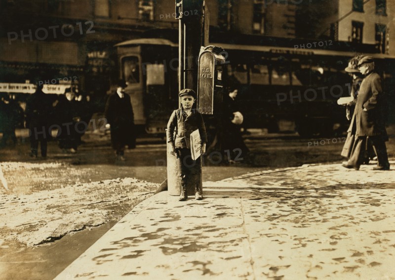 Matro Starola, 8 years, Portrait Standing on Street Corner, Hartford, Connecticut, USA, Lewis Hine for National Child Labor Committee, March 1909