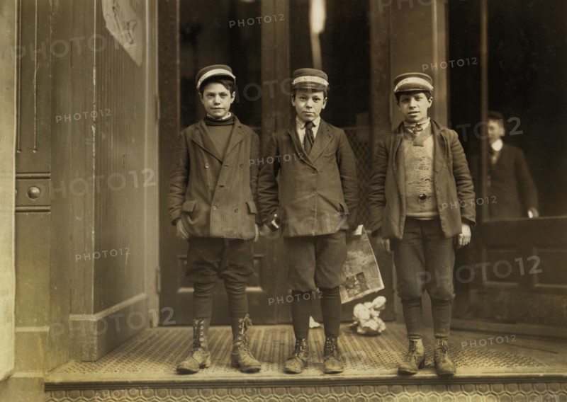 Three Messenger Boys, Portrait Standing, Hartford, Connecticut, USA, Lewis Hine for National Child Labor Committee, March 1909