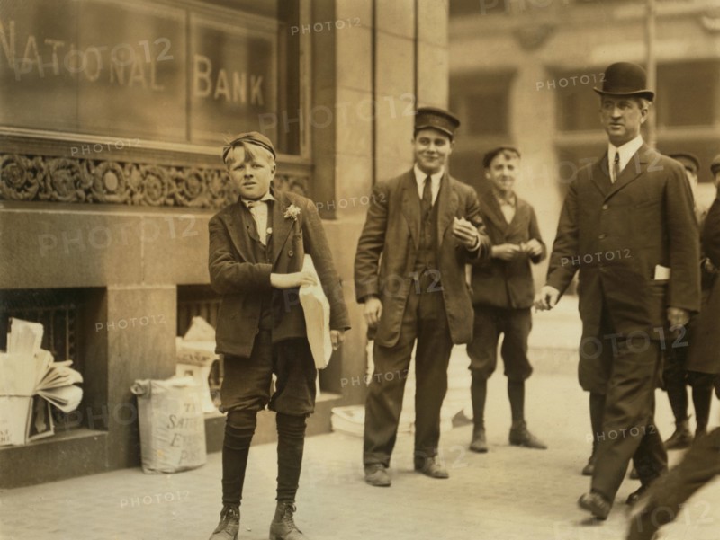 Truant Newsboy, Broadway and Locust Street, St. Louis, Missouri, USA, Lewis Hine for National Child Labor Committee, May 1910