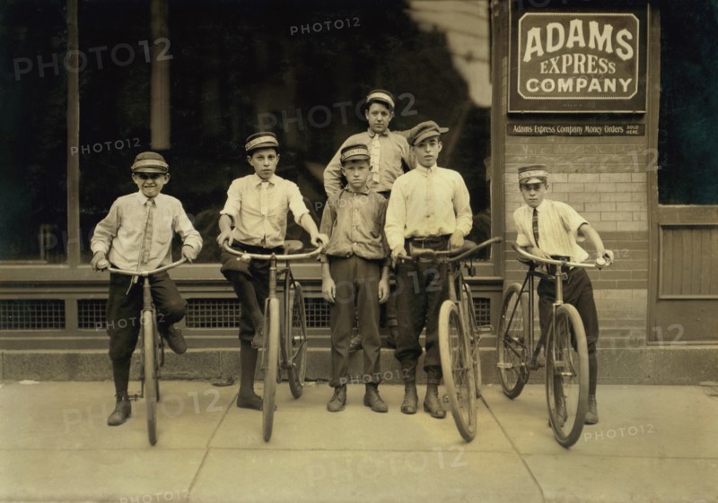 Group of Young Postal Messengers, Portrait with Bicycles, Norfolk, Virginia, USA, Lewis Hine for National Child Labor Committee, June 1911