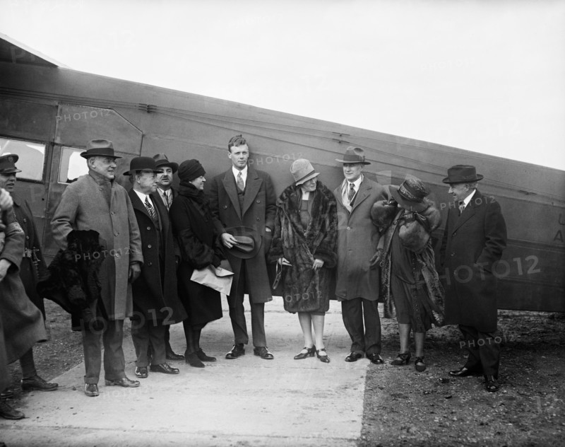 Charles Lindbergh with Group of People Standing next to Airplane, Washington DC, USA, Harris & Ewing, 1928