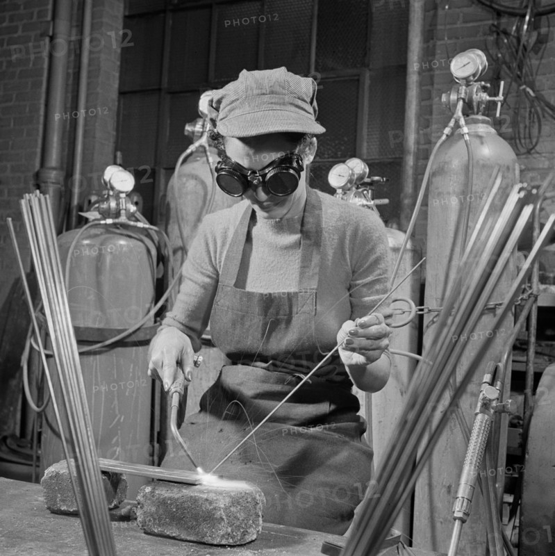 Young Woman Learning to Weld, Six Nights per Week, at Work Projects Administration (WPA) Vocational School in Preparation to Work on Assembly Line in a War Plant, Washington DC, USA, Howard Liberman for Office of War Information, July 1942