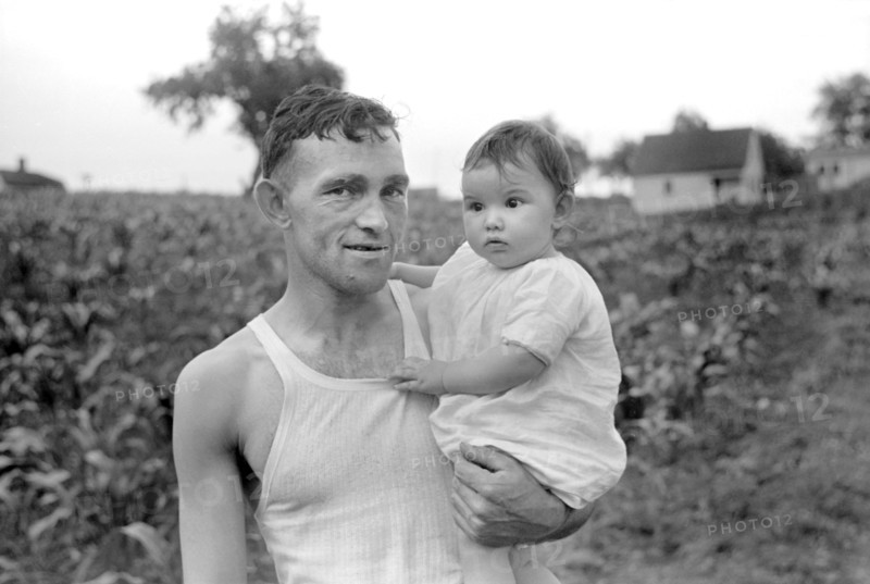 Father and Infant Daughter, Homesteader, Tygart Valley Homesteads, West Virginia, USA, John Vachon for U.S. Resettlement Administration, June 1939