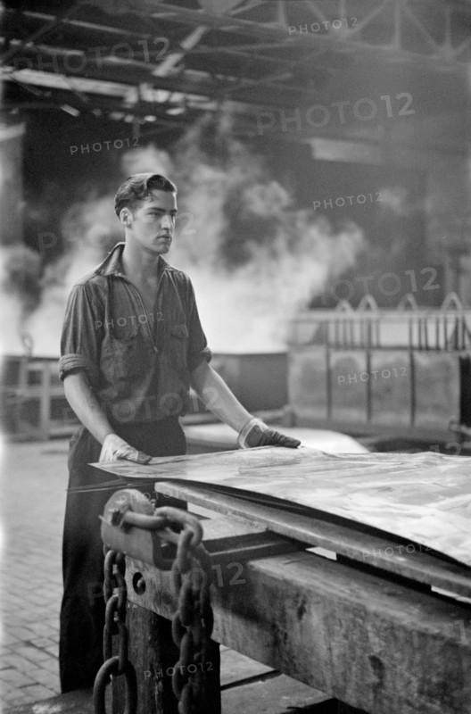 Steelworker at Galvanizing Machine, Pittsburgh, Pennsylvania, USA, Arthur Rothstein for Farm Security Administration, July 1938