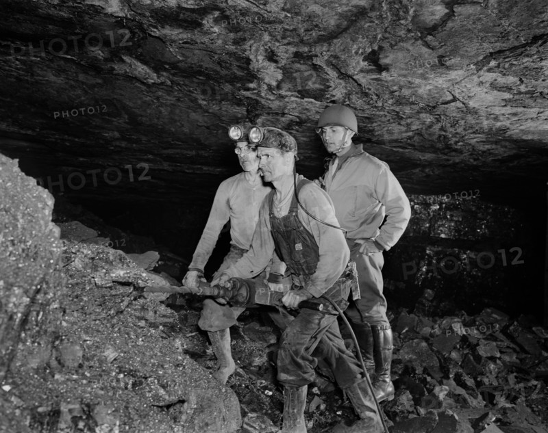 Anthracite Miners Showing Serviceman how Anthracite is Mined during Miner's Rally during War Production Drive, Pennsylvania, USA, William Perlitch for Office of War Information, October 1942