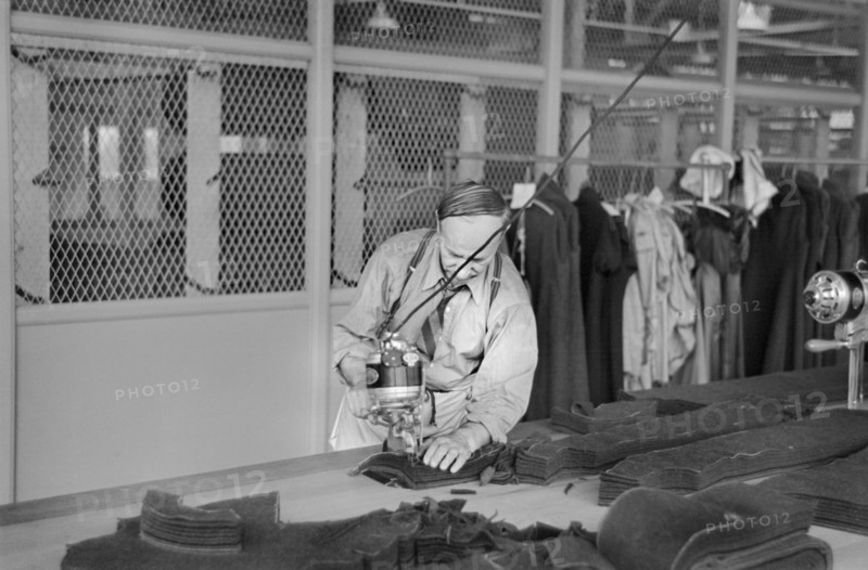 Isadore Kessler, one of the Cutters at the Cooperative Garment Factory at Jersey Homesteads, Hightstown, New Jersey, USA, Russell Lee, U.S. Resettlement Administration, November 1936
