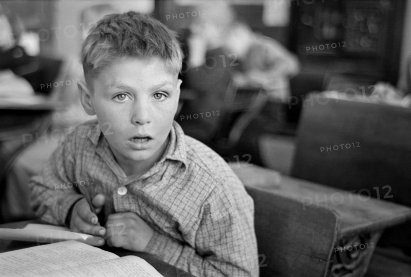 Student at Desk in Rural School, Williams County, North Dakota, USA, Russell Lee, U.S. Resettlement Administration, November 1937