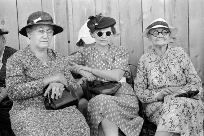 Three Women at 4-H Club Fair, Cimarron, Kansas, USA, Russell Lee, Farm Security Administration, August 1939