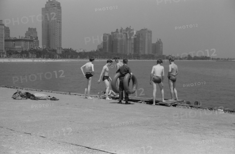 Group of Boys at Public Bathing Beach, Lake Michigan, Chicago, Illinois, John Vachon, Farm Security Administration, July 1941