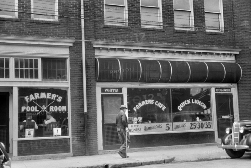 Café with Two Entrances Marked "White" and "Colored", Durham, North Carolina, USA, Jack Delano, Office of War Information, May 1940