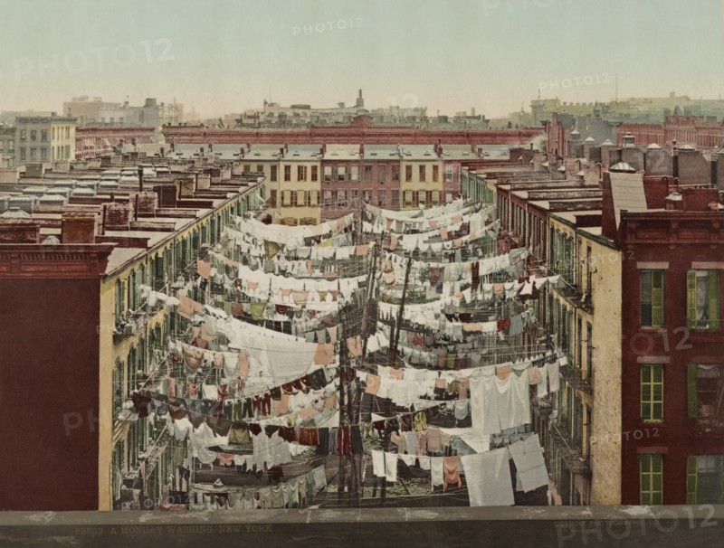 Laundry Hanging between Tenement Buildings, Park Avenue & 107th St, New York City, New York, USA, Detroit Publishing Company, 1900