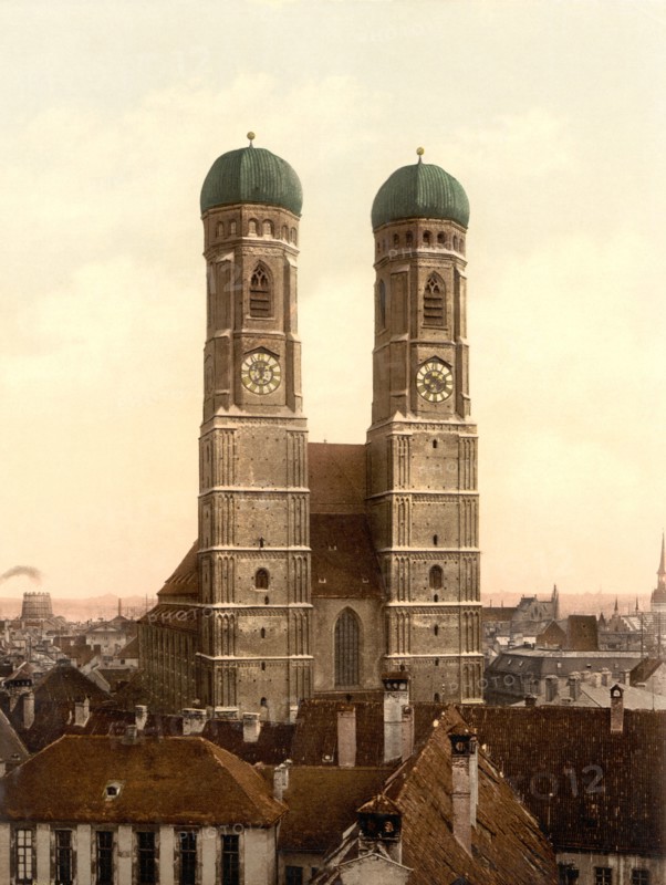 Frauenkirche, Munich, Bavaria, Germany, Photochrome Print, Detroit Publishing Company, 1900