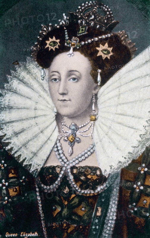 Elizabeth I (1533-1603), Queen of England, 1558-1603, Hand-Colored Engraving