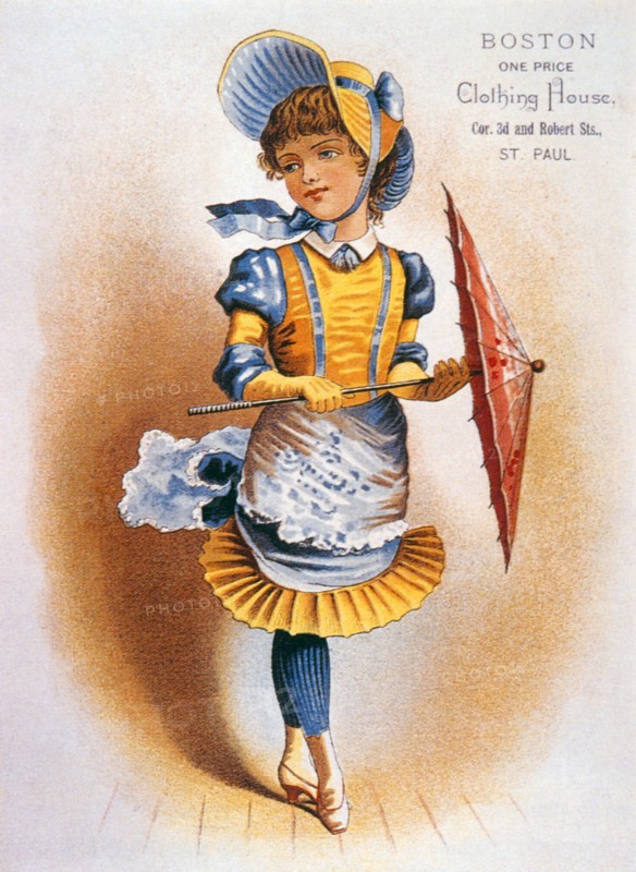 Girl Holding Parasol, Boston One Price Clothing House, Trade Card, circa 1890