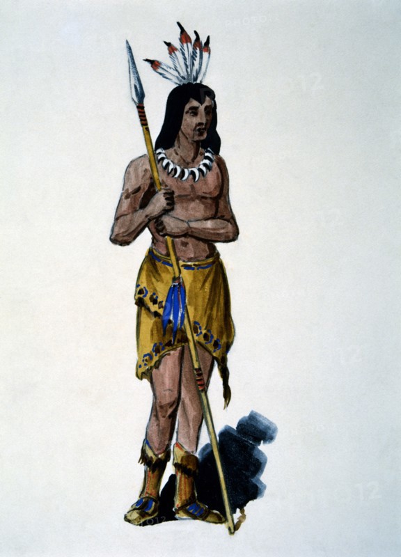 Powhatan Warrior, Watercolor Painting by William L. Wells for the Columbian Exposition Pageant, 1892